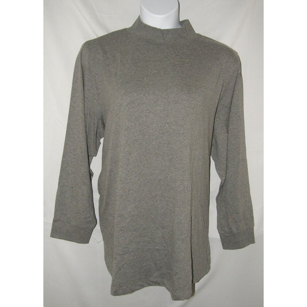 WOMAN WITHIN Gray Plus Sz 30/32 Business Casual Soft Stretchy Mock Neck Top NEW